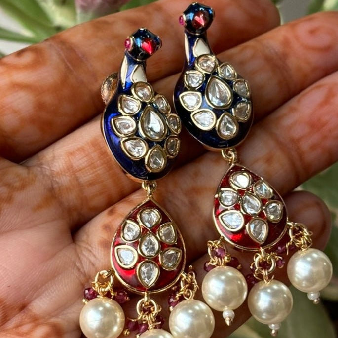 Luxe Enchanted Peacock Kundan Earrings - MR Jewels